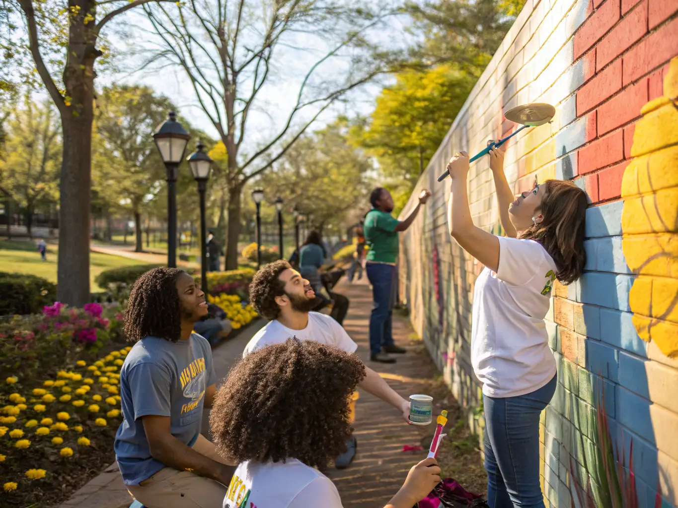 A heartwarming image of community members of all ages participating in a collaborative art project, symbolizing unity and creative expression.